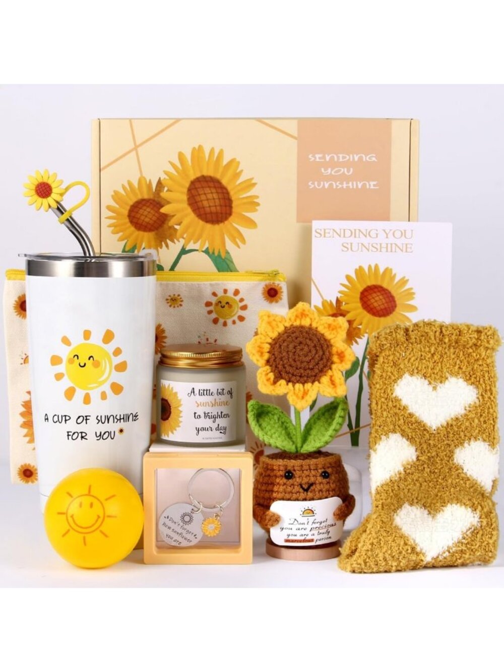 10Pcs Sunshine Gift Set - Unique Sunflower Care Package for Women, Birthday